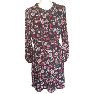 Banana Republic Black and Red Floral Long Sleeve Dress 6